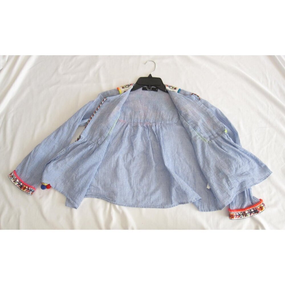 Paper Heart Embroidered Stripe Boho Jacket Festival Pom Pom Tassel Peasant Sz M - Picture 7 of 9